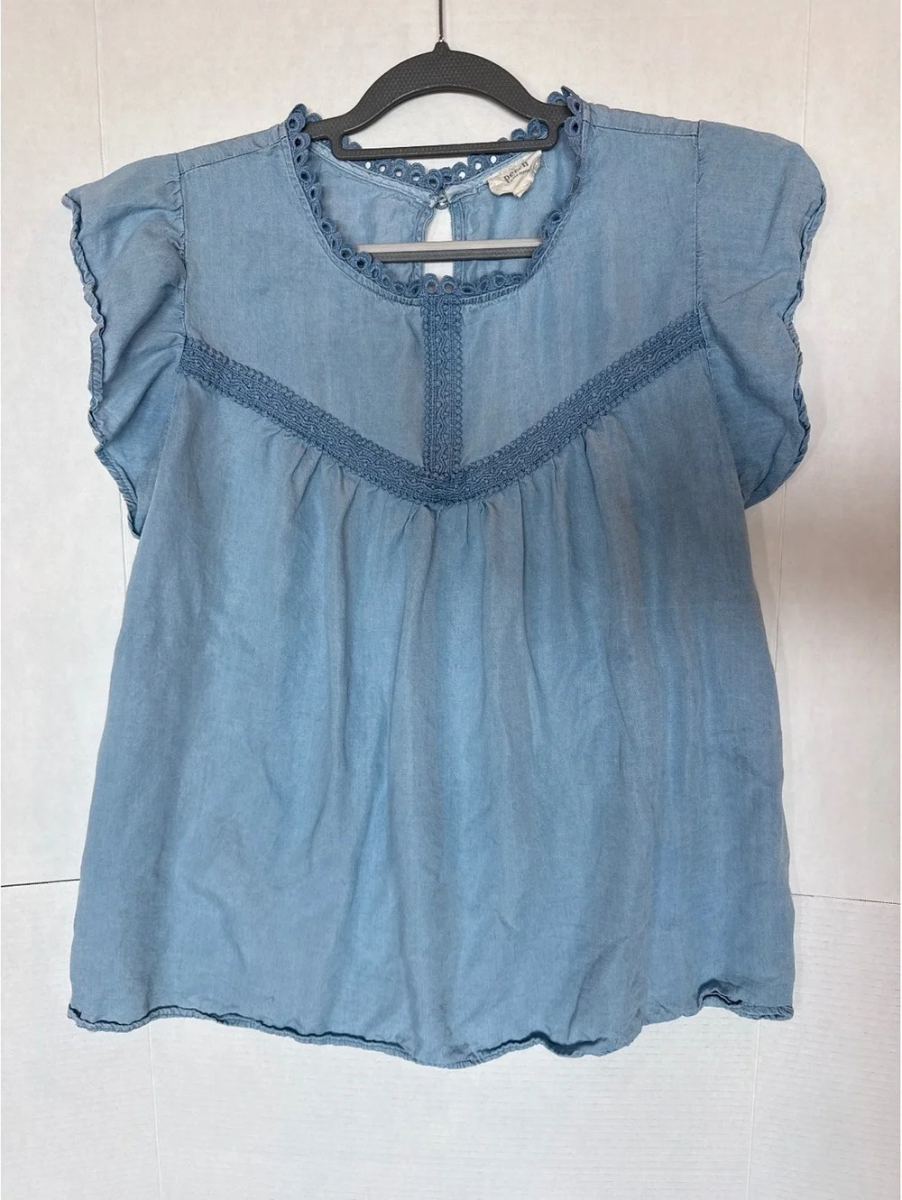 Perch by Blu Pepper Women's 2XL Blue Lyocell Blouse with Lace Trim